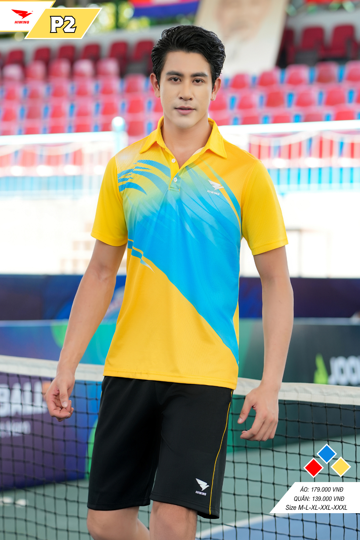 Áo cầu lông Pickleball tenis Nam Hiwing P2 Màu Vàng